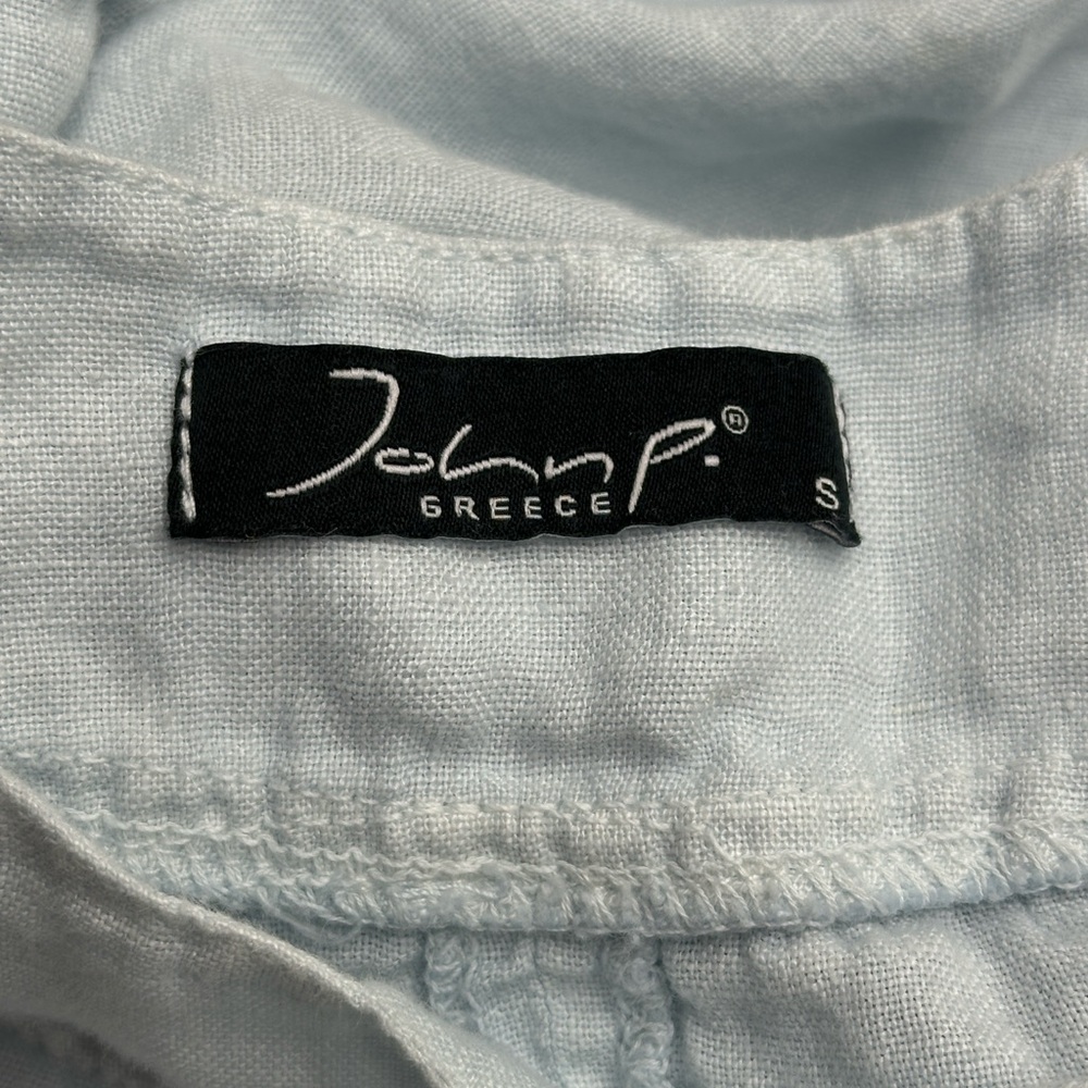 John‎ P Greece 100% Linen Sky Blue Cold Shoulder Blouse size S (E26) - Picture 5 of 8